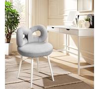 locwanot Velvet Vanity Stool, Makeup Chair Bow Back Accent Chair, Mid Century Dressing Chairs, Upholstered Bedroom Chairs, Modern Armless Vanity Seating, Metal Legs Support 330lbs Grey