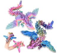 LOCYFENS 2 Pack 3D Printed Dragon with Wings Flying Dragon, Articulated 3D Dragon Toys, 3D Printed Crystal Wing Dragon Without Dragon Egg, Rainbow Colorful Color Change