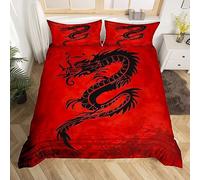 LoCzek Chinese Dragon Duvet Cover King Size, Red Bedding Set with Zipper Closure, Easy Care Soft Microfiber King Size Duvet Cover Sets 3 pcs, Include 1 Quilt Cover and 2 Pillowcases 50x75