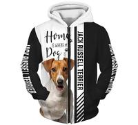 LOCZEK Hoodies Jackets Thin 3D JACK RUSSELL TERRIER DOG Full Printing Pullover Men&Women Casual Polyester Sweatshirt women/A2/XL