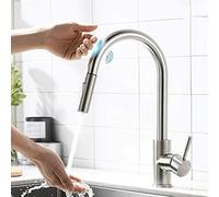 LOCZEK Mixer Taps for Kitchen Sink Pull Out Black Sensor Kitchen Faucets, Stainless Steel Smart Induction Mixed Tap, Touch Control Sink Tap, Smart Faucet Easy to Install/Silver