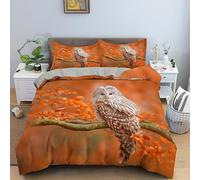 LoCzek Tawny Owl Bedding Double Bed Set Animal Duvet Cover Sets with Zipper Closure, Easy Care Luxury Soft Brushed Microfiber Bedding Set, Include 1 Quilt Cover 200x200 and 2 Pillowcases 50x75 cm