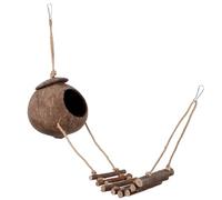 LOCZUK Coconut Shell Reptile Hide 6.3In Lightweight Wood Terrarium Cave with Ladder - Wall-Mounted Hide and Play Place for Crested Gecko and Bearded Dragon
