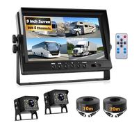 Loddery 9 Inch DVR Reversing Camera Kit & 2 Backup Cameras,Waterproof, Night Vision,DIY Parking Guide Lines, 4-Split Screen,Rear View Camera for Car Truck/Trailer/Bus/Van/Caravan (12V-24 V)