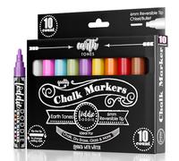 Loddie Doddie Chalk Markers for Blackboard & Windows - 10 Count Earth Tones 6mm Chisel & Bullet Tip - Smudge-Proof Erasable Liquid Chalk Pens with Reversible Tips