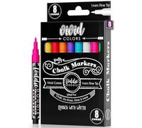 Loddie Doddie Fine Tip Liquid Chalk Markers - Pack of 8, 1mm Tip - Precision Pens for Chalkboard Calendar Art - Quick-Wipe Chalk Pens for Glass & Mirrors - Vibrant Neon Car Window Markers
