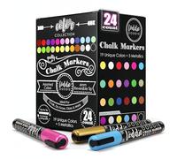 Loddie Doddie Liquid Chalk Markers (24-Pack) Dust Free Erasable Pens for Windows, Glass, Chalkboard & Blackboard 6mm Reversible Bullet & Chisel Tip