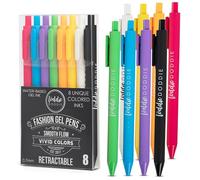 Loddie Doddie Vivid Gel Pens for Journaling and Note Taking 8 Pack, 0.7 mm Medium Point Smooth Writing Retractable Pens, No Bleed, Smear Smudge