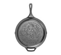 Lodge 13.25 Inch Dolly Parton Pre-Seasoned Cast Iron Stamped Skillet - Signature Teardrop Handle - Use in The Oven, on The Stove, on The Grill, or Over a Campfire - Clear Blue Morning