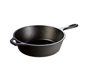 Lodge 26.04 cm / 10.25 inch / 3 litre Pre-Seasoned Cast Iron Deep Round Skillet/Frying Pan