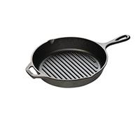 Lodge 26.04 cm / 10.25 inch Pre-Seasoned Cast Iron Round Grill Pan, Black