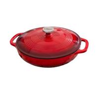 Lodge 3.41 litre / 3.6 quart Cast Iron/Porcelain Enamel Casserole Dish, Red | Refrigerator- & Oven-Safe up to 500°F, Induction-Safe, Heat-Retaining, Non-Toxic Enamel Braiser Cookware