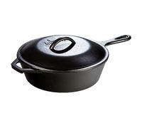 Lodge 3 litre / 3.2 quart Pre-Seasoned Cast Iron Deep Round Skillet / Frying Pan with Lid