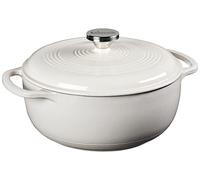 Lodge 4.5 Quart Enameled Cast Iron Dutch Oven with Lid - Dual Handles - Oven Safe up to 500° F or on Stovetop - Use to Marinate, Cook, Bake, Refrigerate and Serve - Oyster White