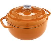 Lodge 6 Quart Enameled Cast Iron Dutch Oven with Lid - Dual Handles - Oven Safe up to 500° F or on Stovetop - Use to Marinate, Cook, Bake, Refrigerate and Serve - Apricot
