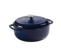 Lodge 6 Quart Enameled Cast Iron Dutch Oven with Lid - Dual Handles - Oven Safe up to 500° F or on Stovetop - Use to Marinate, Cook, Bake, Refrigerate and Serve - Indigo