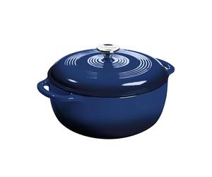 Lodge 6 Quart Enameled Cast Iron Dutch Oven with Lid - Dual Handles - Oven Safe up to 500° F or on Stovetop - Use to Marinate, Cook, Bake, Refrigerate and Serve - Indigo