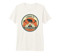 Lodge 77 Pineneedle Peak Hikers Retro 70s Camping Bear Premium T-Shirt