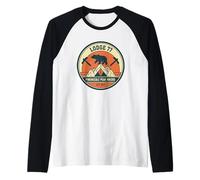 Lodge 77 Pineneedle Peak Hikers Retro 70s Camping Bear Raglan Baseball Tee