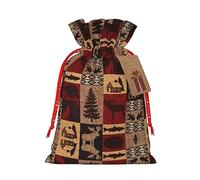Lodge Bear Deer Fish Print Christmas Gift Bag,Storage Sack With Tags,Reusable Christmas Gift Package Bag