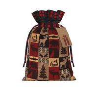 Lodge Bear Deer Fish Print Christmas Gift Bags With Drawstrings For Holiday Gift Bags, Christmas Goody Bags