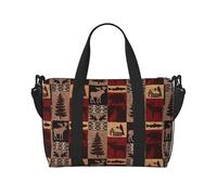 Lodge Bear Deer Fish Print Weekender Bag Sport Gym Bag Women Men Hospital Bag Personal Travel Bag Carryon Bag, Black, One Size, Black, One Size