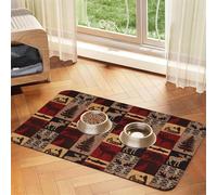 Lodge Bear Deer Fish Printing Pet Absorbent Leather Tablecloth For Dogs Cats Food Mat 23.62in*15.75in 4mm Thick