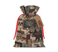Lodge Bear Deer Gift Bag with Handles and tag, Holiday Decoration, for Christmas, Birthday, Wedding - (M)