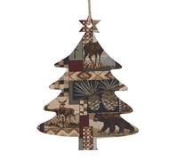 Lodge Bear Deer Patterned wooden ornaments, a set of 6 decorations, suitable for hanging on Christmas trees and fireplaces.