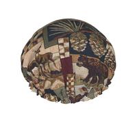 Lodge Bear Deer Print Soft Lined Shower Cap, Double Layer Washable Wide Elastic Band Hair Shower Cap For Bath