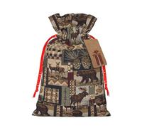 Lodge Bear Deer Printing 4.7x6.9 In Christmas Bag With Drawstring,Ideal For Adults To Wrap Gifts For Christmas Halloween