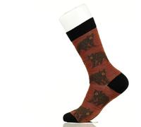 Lodge Bear, Fancy Colorful Cotton Comfy Novelty Funny Dress Socks Unisex, ANIMALS Patterned Cool Design Gift, Women's 10-12.5, Men's 8.5-13, Unisex 41-46