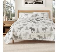 Lodge Bedspread Full/Queen Size Quilt with 2 Shams. Cabin 3-Piece Reversible All Season Quilt Set. Rustic Quilt Coverlet Bed Set. Wilderness Collection (Moose - Grey)