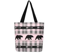 Lodge Cabin Canvas Tote Bag Wild Jungle Animal Deer Decor Aesthetic Shoulder Handbags for Shopping Gym, Black Pink, 50x40