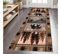 Lodge Carpet Runner 60x180cm, Western Country Bear Runner Rug for Hallway, Black Bear Cabin Long Hall Carpet, Non-Slip Carpet for Kitchen Laundry Room Bedroom