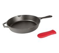 Lodge Cast Iron Skillet, Pre-Seasoned with Silicone Hot Handle Holder , 10.25 Inch Dia, Black/Red Silicone (L8SK3ASHH41B)
