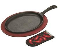 Lodge Fajita Set (Includes Cast Iron Oval Serving Griddle, Wooden Underliner and Hot Handle Holder)
