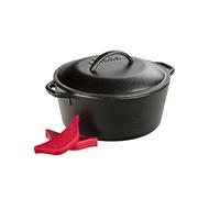 Lodge, L8DOL3HH41PLT, Cast Iron Dutch Oven with Handle Holders, 5-Quart, Black/Red