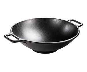 Lodge P14W3 35.56 cm / 14 inch Pre-Seasoned Cast Iron Wok with Loop Handles, Black