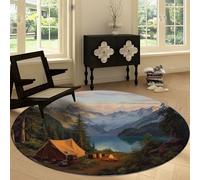 Lodge Round Area Rugs 210 cm Forest Mountains Camping Soft Fluffy Carpet Mat, Circle Area Rug Non Slip Washable Doormat Bedside Carpet for Living Room Bedroom Kitchen Floor Mat