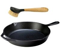LODGE Seasoned Cast Iron Skillet w/Scrub Brush- 12" Cast Iron Frying Pan with 10" Bristle Brush