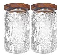 LODIKE 35oz/1000ml Glass Storage Jars with Nature Wood Lids, Airtight Food Storage Containers for Kitchen Organization, Large Capacity for Cookie, Pasta, Sugar, Flour, Cereal - Set of 2 （sunflower）