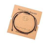 LODMLOER 12 Zodiac Morse Code Bracelets, Fun Creative Black Stone Wood Chip Beaded Couple Bracelets With Zodiac Card Unique Birthday Jewelry Gift For Women Men,Cancer