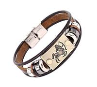 LODMLOER 12 Zodiac Sign Leather Bracelet For Men, Vintage Layered Leather Bracelet With Snap Engraved Zodiac Nameplate Horoscope Bracelet Jewelry Gift,Sagittarius