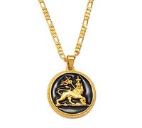 LODMLOER 3.1Cm Ethiopian Lion Pendant Necklace For Women Men The Lion Of Judah Jewelry Charms Ethnic African Items Power Magic Africa Map Necklace Totem Wedding Gift,Gold Color,45Cm Or 17.7 Inches