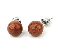 LODMLOER 8Mm Natural Stone Stud Earrings -Round Crystal Quartz Ball Beads Silver Color Simple Ear Nails，Fashion Ear Jewelry For Women Girl,Brown Sand