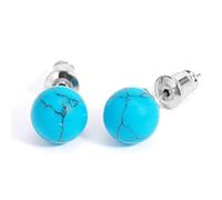 LODMLOER 8Mm Natural Stone Stud Earrings -Round Crystal Quartz Ball Beads Silver Color Simple Ear Nails,Fashion Ear Jewelry For Women Girl,Blue Turquoise