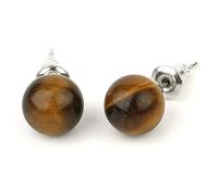 LODMLOER 8Mm Natural Stone Stud Earrings -Round Crystal Quartz Ball Beads Silver Color Simple Ear Nails，Fashion Ear Jewelry For Women Girl,Tiger Eye