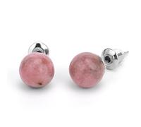 LODMLOER 8Mm Natural Stone Stud Earrings -Round Crystal Quartz Ball Beads Silver Color Simple Ear Nails，Fashion Ear Jewelry For Women Girl,Line Rhodonite