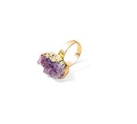 LODMLOER Amethyst Natural Raw Crystal Stone Ring For Women-Irregular 15-25Mm Crystal Opening Ring, Adjustable Statement Rings Natural Stone Quartz Rings For Women Jewelry,Purple,Adjustable